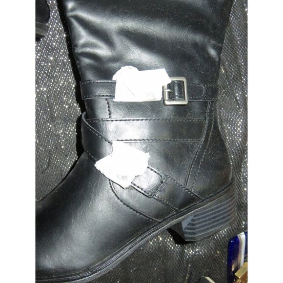 Arizona Jeans Dakota Black Leather Buckle Embellished Riding Boots Memory Foam - Picture 3 of 9